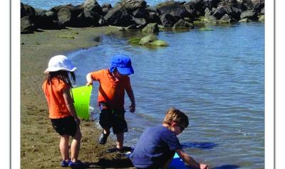 Children collecting rocks 