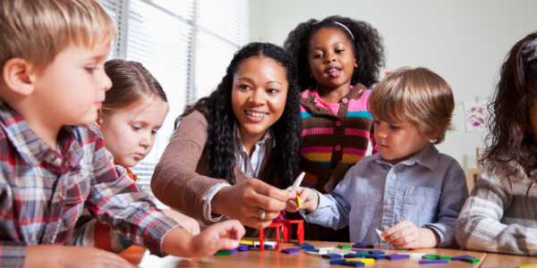 A teacher and her students learning