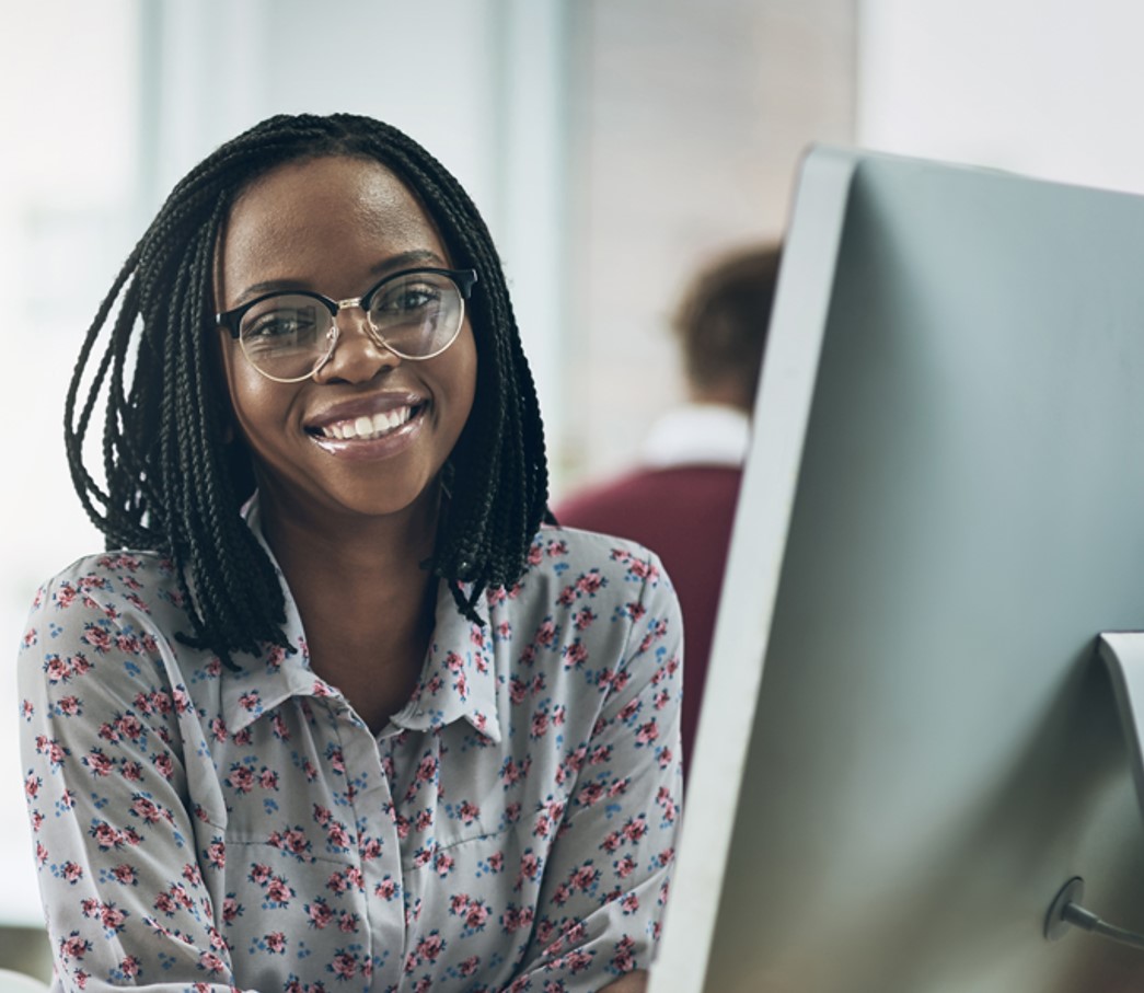 a woman on a computer