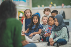 Diverse group of students sitting in a classroom